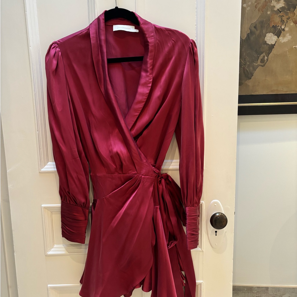 Zimmerman Elegant Satin Wrap Dress In Red